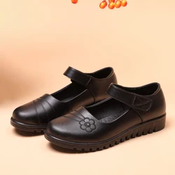 2024 Ballerina shoes middle age women 1980s retro mary jane flats black college student uniform shoes plus size 42 woman loafer