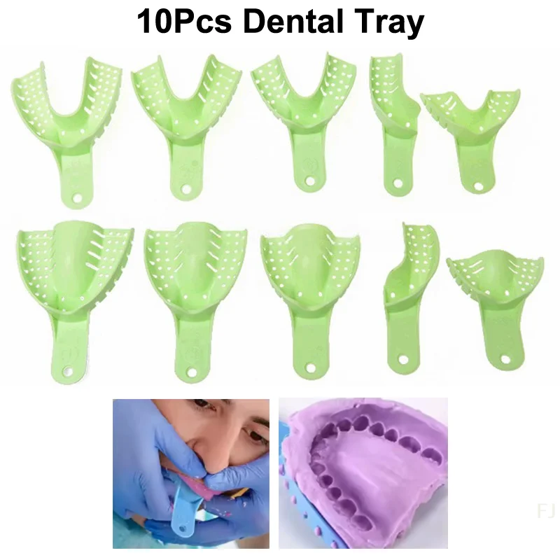 

[YU]10Pcs Dental Impression Tray Impression Mesh Plastic Materials Dental Impression Trays Full-Size Green Blue Lab Tools