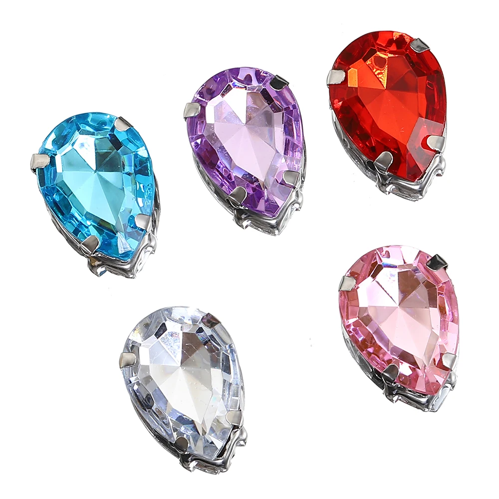 50 ชิ้น Silver สี Claw Basing Glass Water Drop Shape Rhinestone ลูกปัดคริสตัลเย็บบนลูกปัด Fit DIY เครื่องประดับทํา Supplie