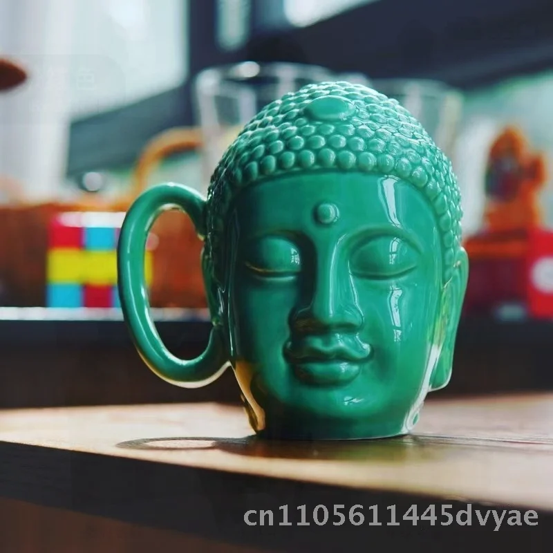 

Керамическая кружка с головой Будды — емкостью 301-400 мл, темно-зеленая и чистая белая фарфоровая чашка с сострадательным дизайном, универсальная японская