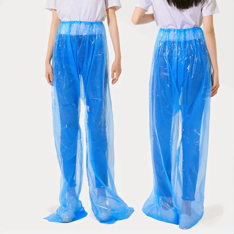 1PC Disposable Rain Pants Women Men Waterproof Splash Proof Split Poncho Pant Outdoor Travel Cycling Clear Blue Rainwear