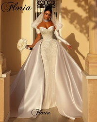 Nuovi abiti da sposa Color crema di lusso con strascico staccabile abiti da sposa con perline Sweetheart per le donne Vestido Blanco Chapel