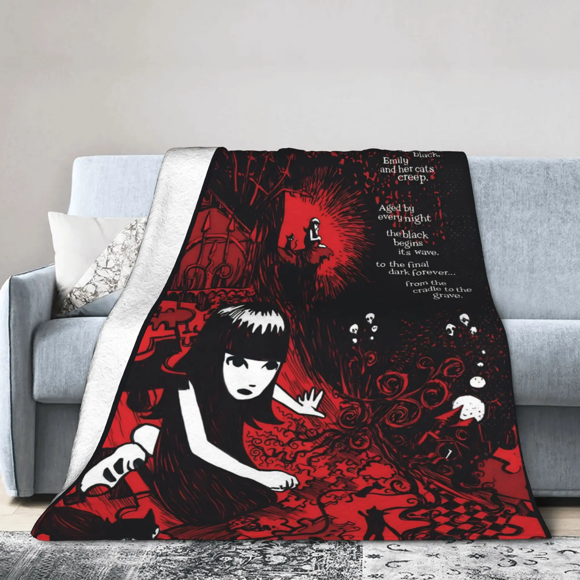Funny Printing E-Emily the Strange Blanket Velvet Decoration  Portable Lightweight Throw Blankets for Sofa Outdoor Quilt