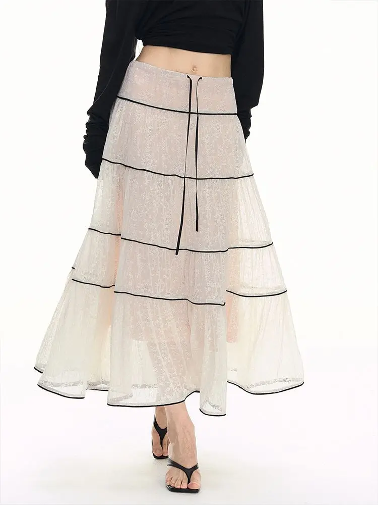 

Women Sweet Loose Slim-Fit Lace Panel Skirt New High Waisted Flowy Maxi Skirt Spring Summer Skirt
