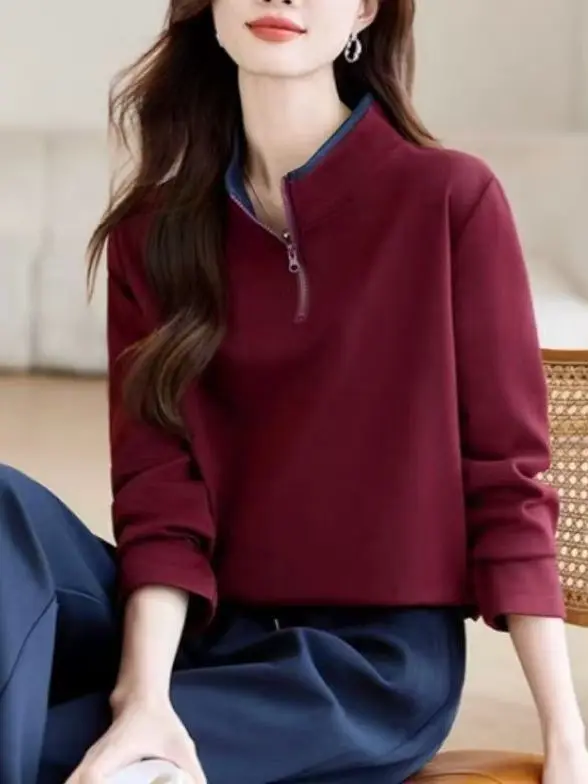 Faionable Loose Casual Hoodie Women's Spring Autumn New Sle Small Size Mom Zipper Collar Top Korean Sle Long Sve