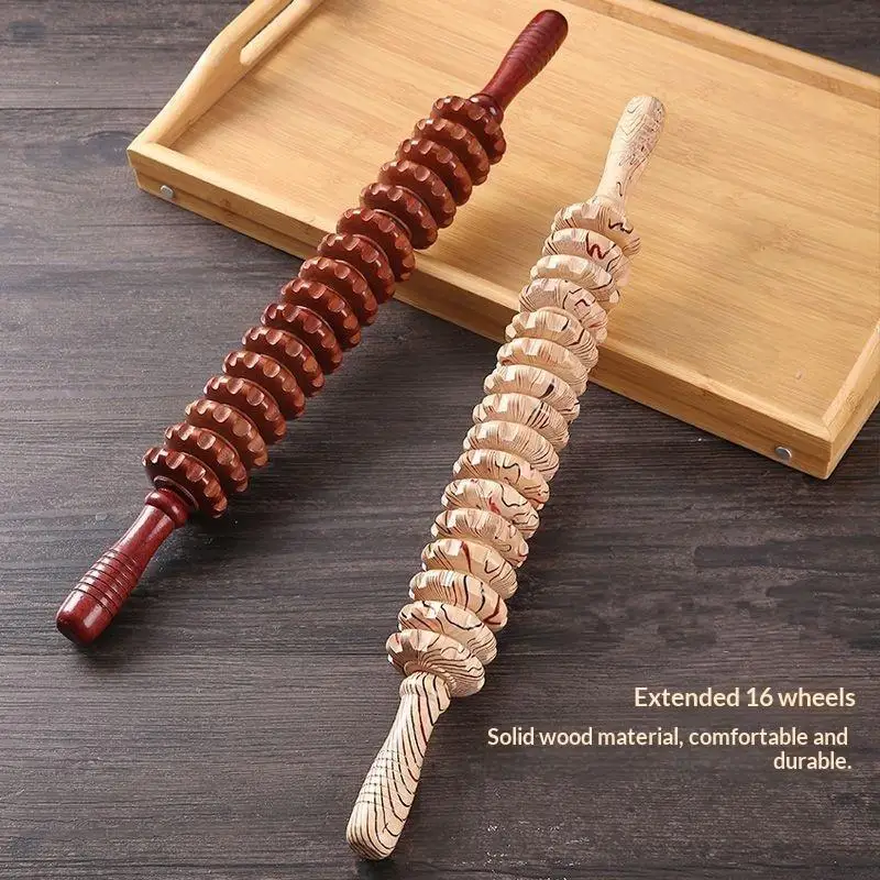 Body Fascia Massager Anti-slip Handle Wood Grooved Gear Arms Legs Thighs Buttocks Smooth Roller Massager For Back Relaxation
