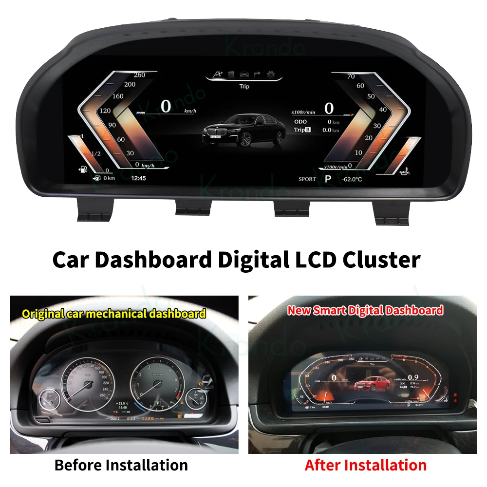 Krando Linux Digital Instrument Cluster For 5 Series F10 F11 F18 2009 - 2019 Dashboard Panel LCD Speedmeter Screen Cockpits