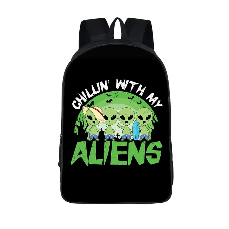 Alien UFO Print zaino ragazze adolescenti ragazzi moda zaini Hip Hop Bookbag borse per Laptop donna uomo zaino da viaggio borsa portaoggetti