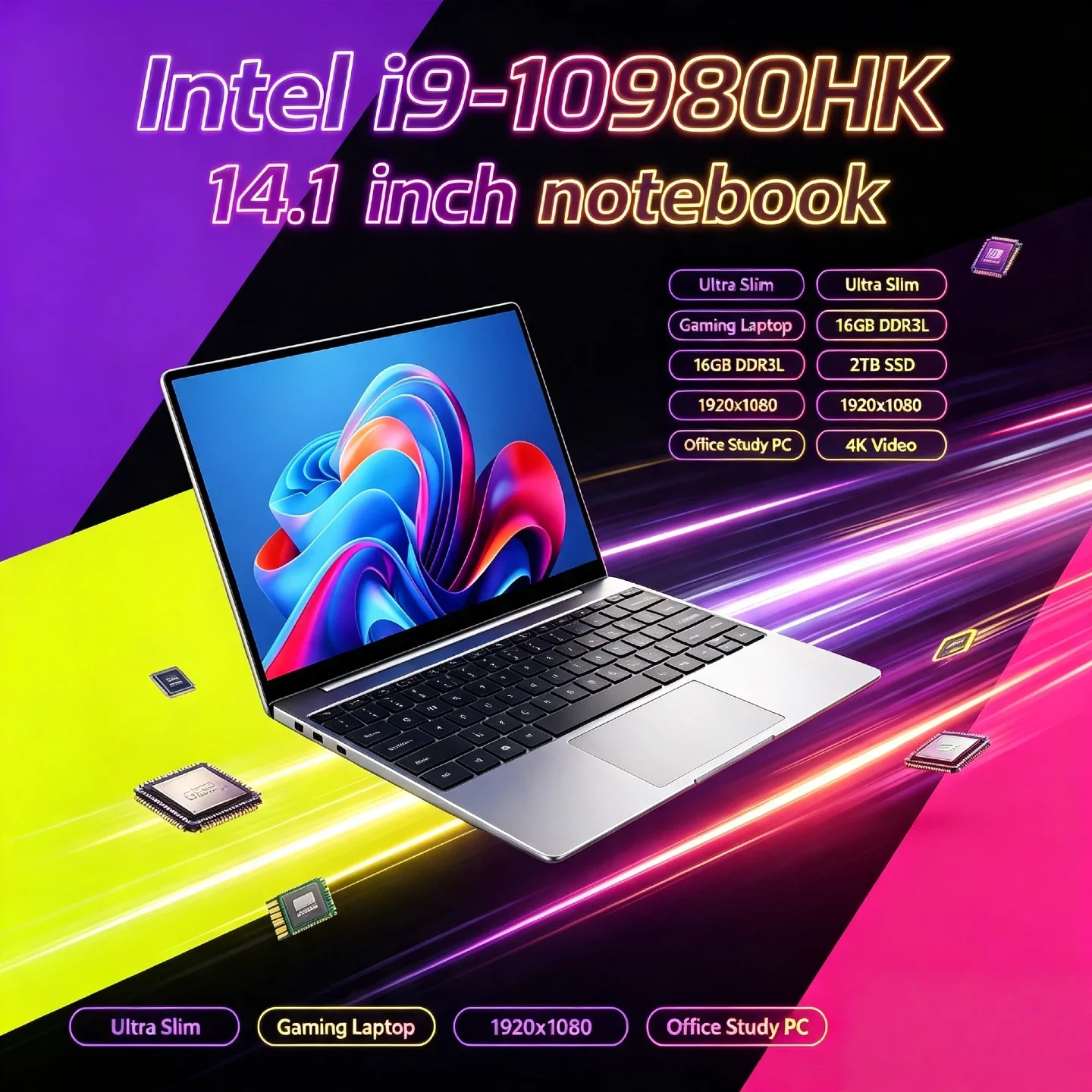Core i9 10980HK Intel 14.1 Inch Pro Laptop 8C 16T 2.4 5.3GHz 16MB 45W 32GB RAM 2TB M.2 SSD Gaming Notebook Office Fast New