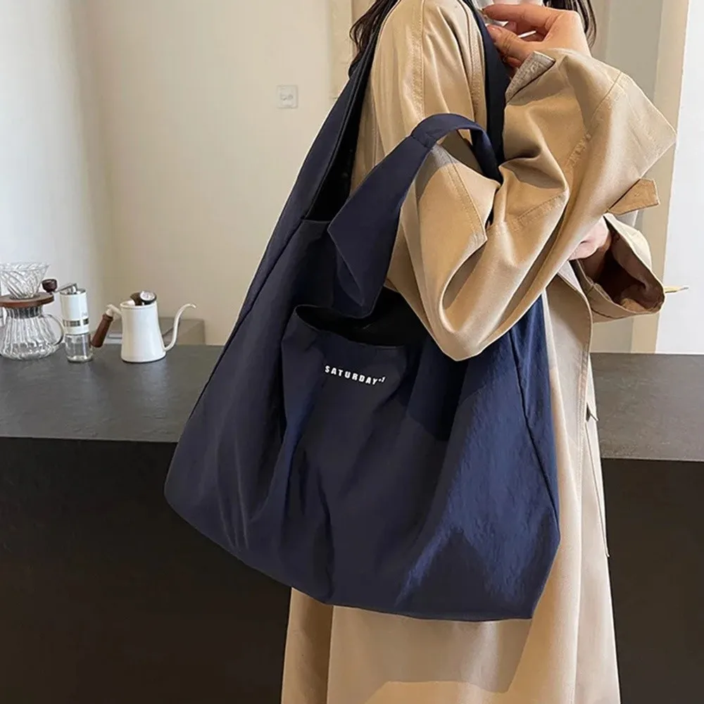 

Trendy Large Capacity Canvas Shopping Bag Casual Retro Office Worker Tote Sweet Korean Style Nylon Underarm Bags Travel