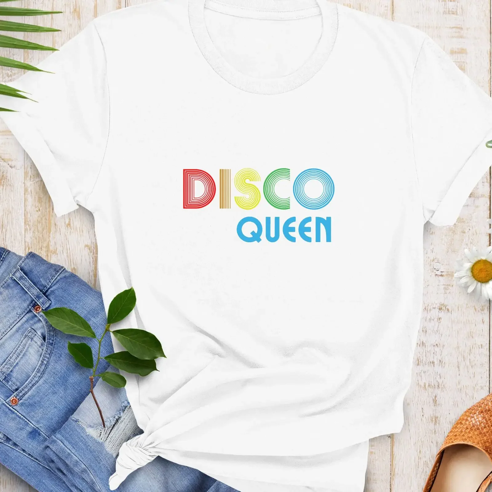 Disco Queen T Shirt Retro 70s Dance vintage Washed Comfortable designer clothes Stretched Soft Stylish Slightly homme