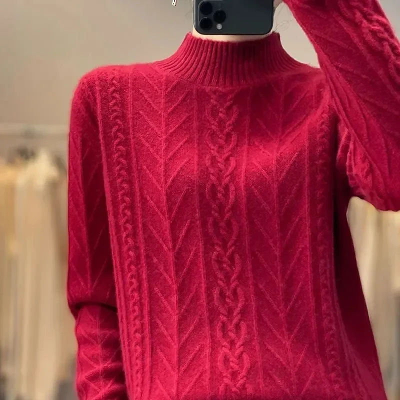 Women Sweater Autumn Winter Turtleneck Knitwear Korean Casual Solid Bottoming Shirt Fashion Knit Pullovers Pink Warm Jumpers