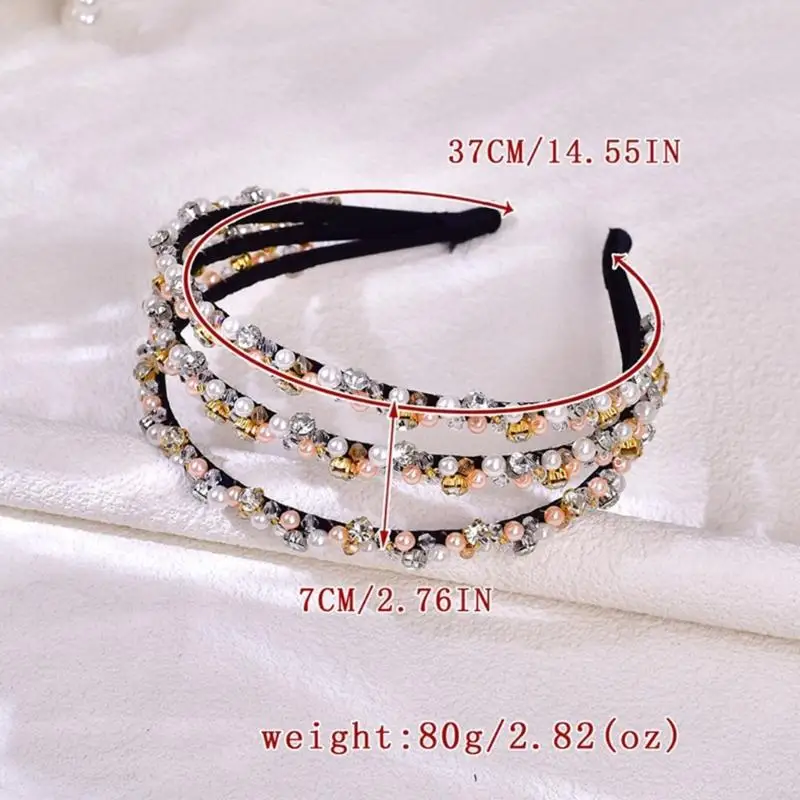 Pearas imitación brillantes 3 filas Accesorios para cabello diadema nupcial para mujeres