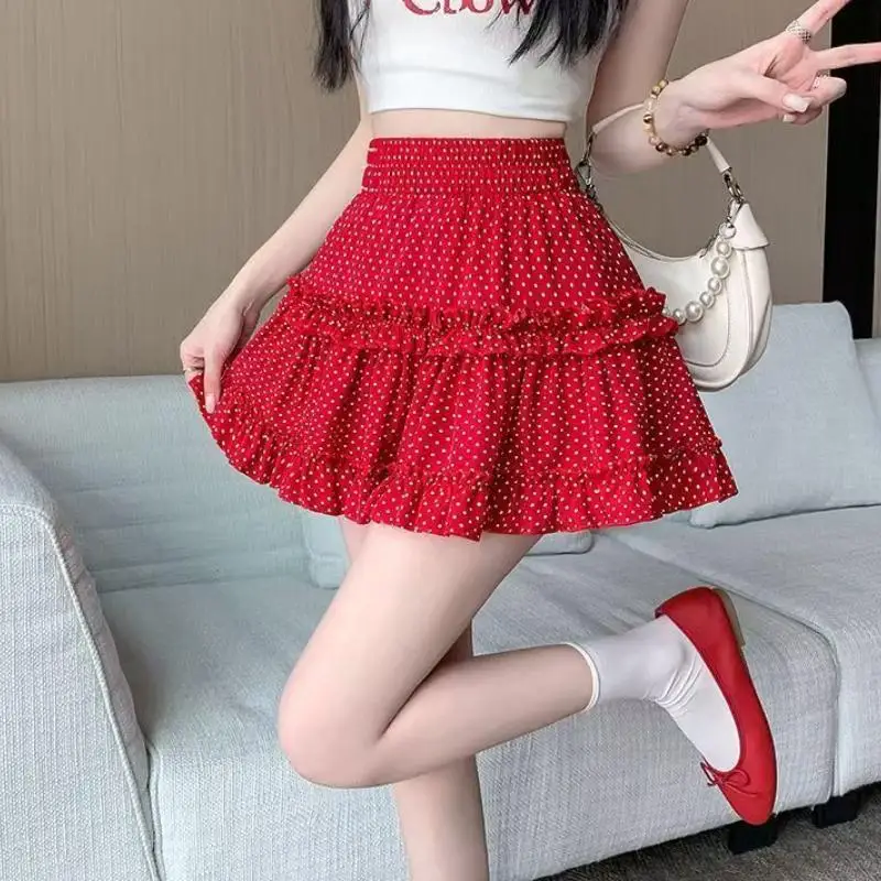 Spring and Summer New Girls' Chiffon Half Skirt Sweet Beauty Style Ruffled Cake A-Line Skirt Versatile Teenage Short Skirt