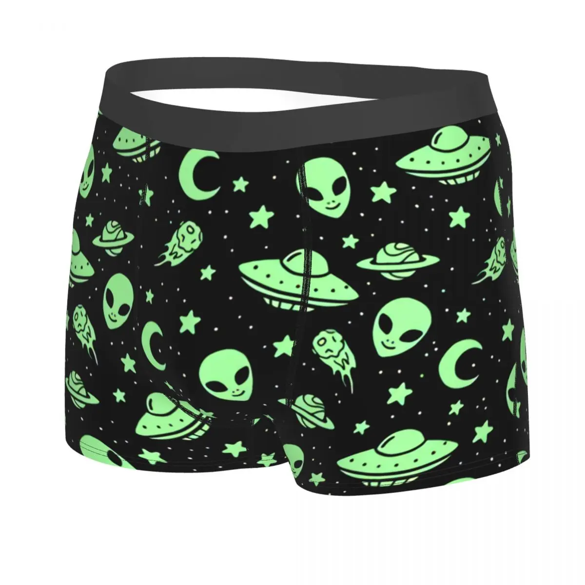 Custom Green Alien UFO Moon Boxers Shorts Men\'s Briefs Underwear Sexy Underpants