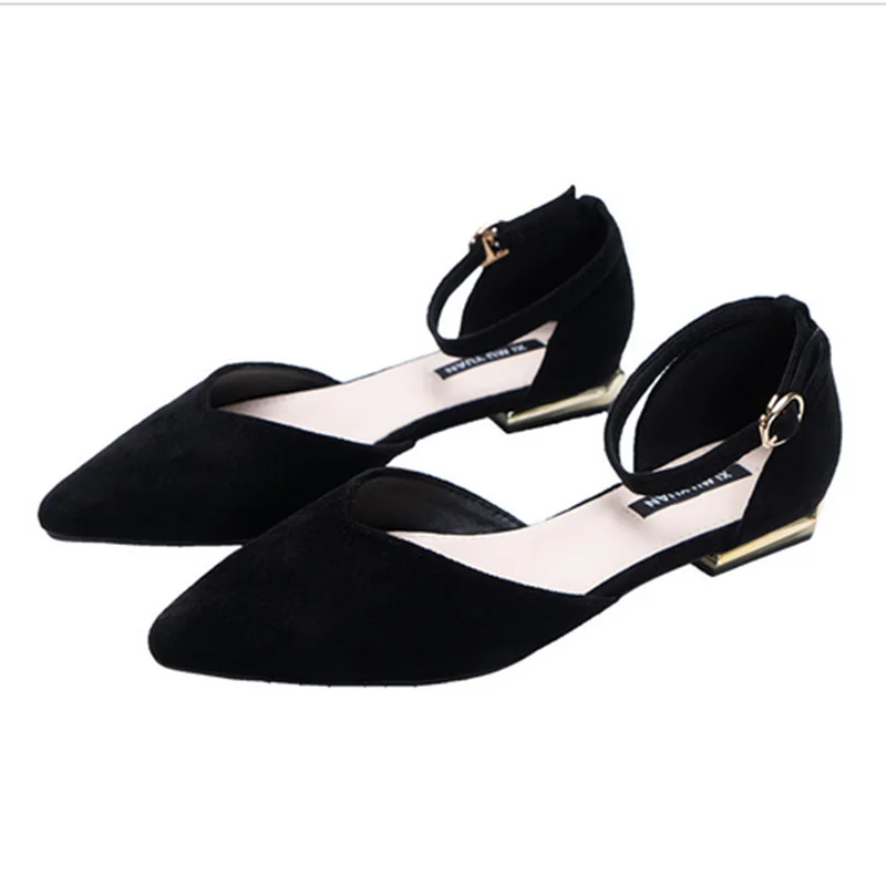 Lady Elegant Sandals Wine Black Flock Cover Heels Flats Metal Buckle Strap OL Shoes Pointy Toe Chaussure 3-43 25cm British Style