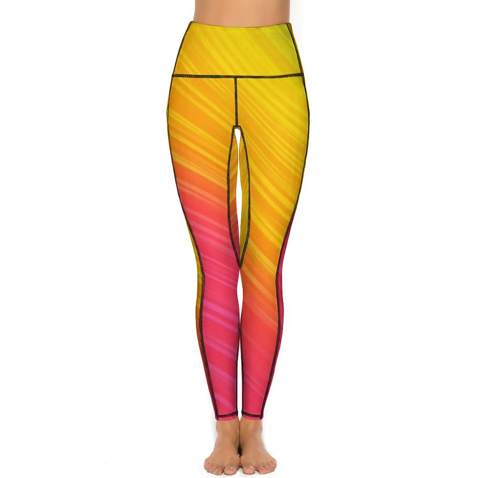 Pantalon de yoga rayé arc-en-ciel pour femme, collants de sport personnalisés, leggings de gym taille haute, imprimé coloré sexy, collants de sport commandés respirants