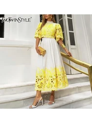 TWOTWINSTYLE Two Piece Set For Women O Neck Short Sleeve Top High Waist Loose Skirt Temperament Sets Female Fashion Style New