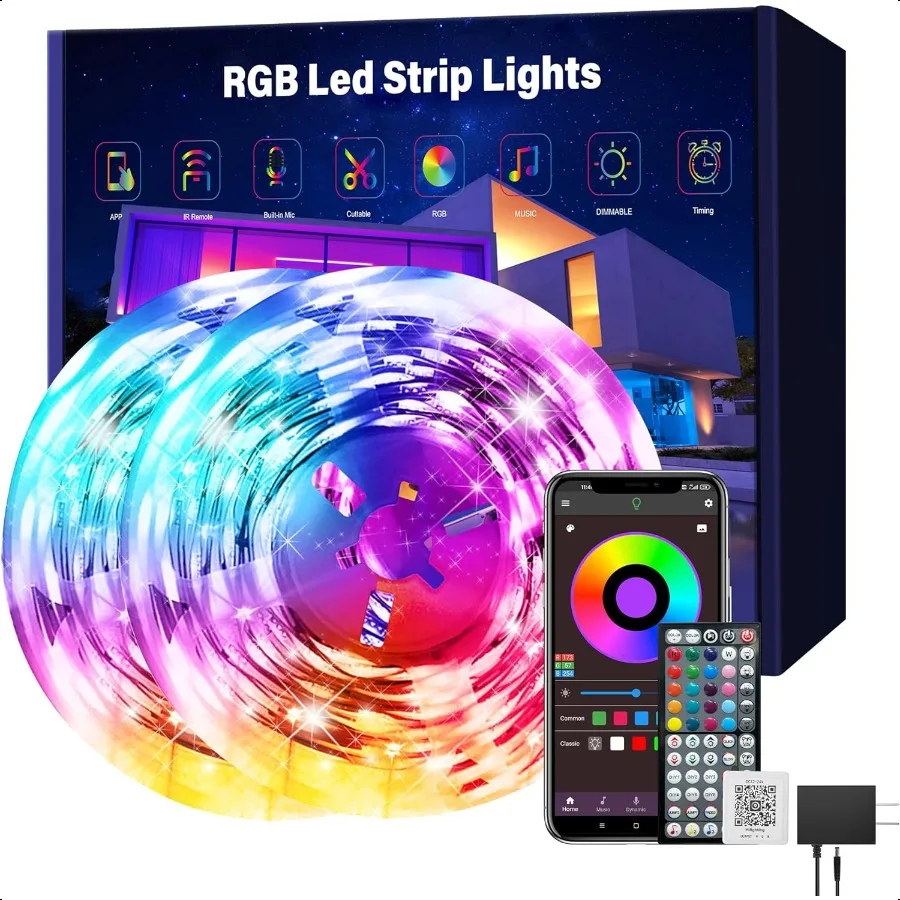 

Led Lights for Bedroom 150 ft 2 Rolls of 75ft Music Sync RGB Led Strip Lights with Remote App Control Color Changing Led Lights
