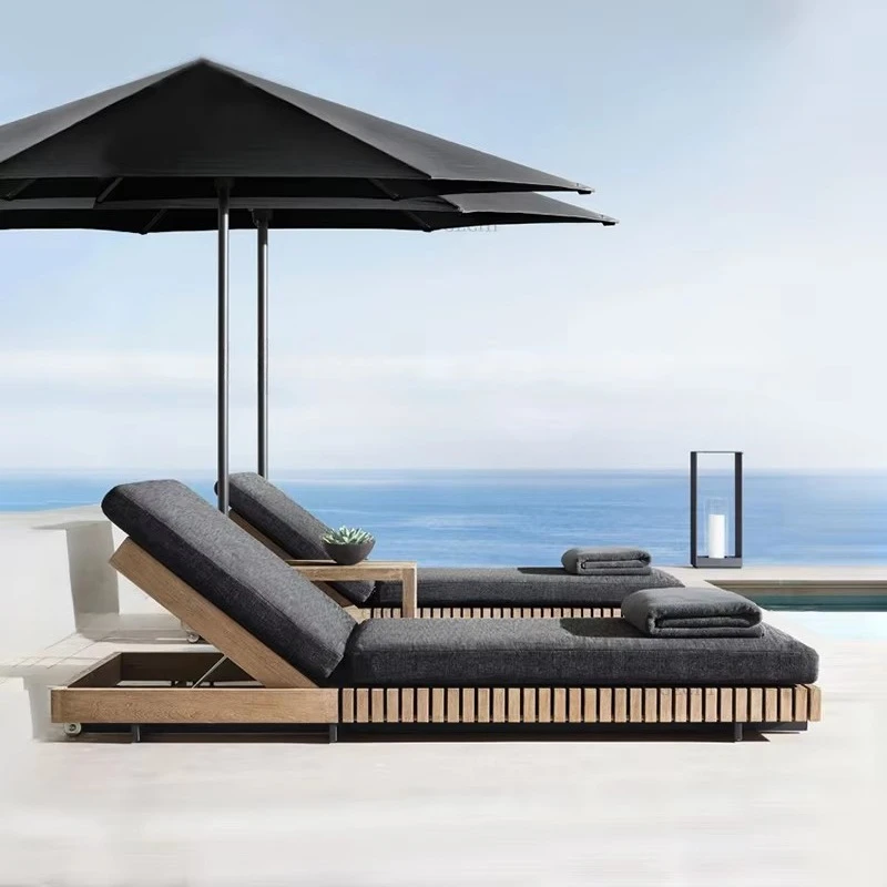 Wooden Sun Bed with Canopy Umbrella Outdoor Furniture for Pool Beach  Garden Hotel | Luxury Patio Lounge Chair with Sunshade