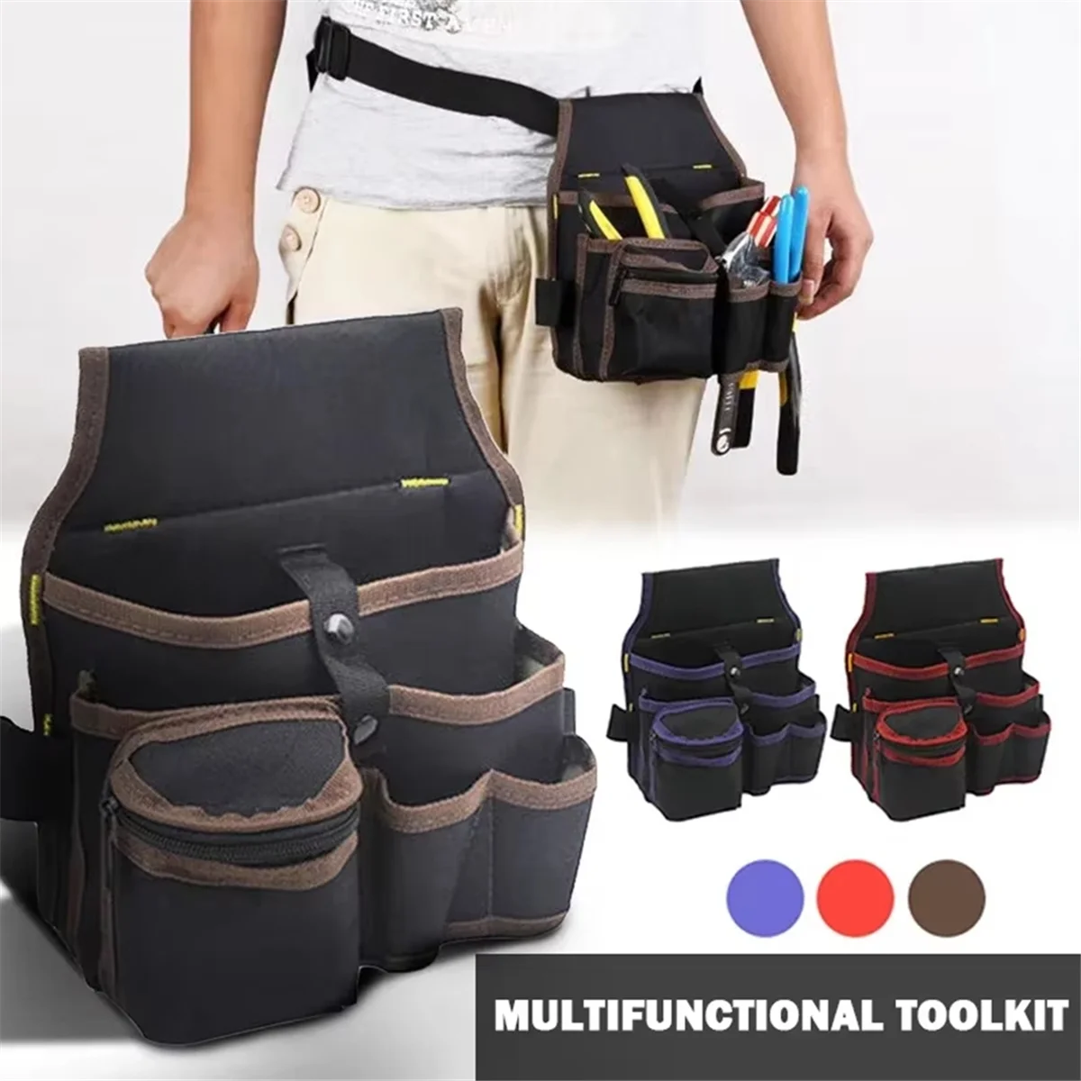 A002 Bolsa de almacenamiento de herramientas multifuncional Bolsa Cinturón Kit de herramientas para electricista Llave de taladro Destornillador Hardware Bolsas de herramientas Organizador,C