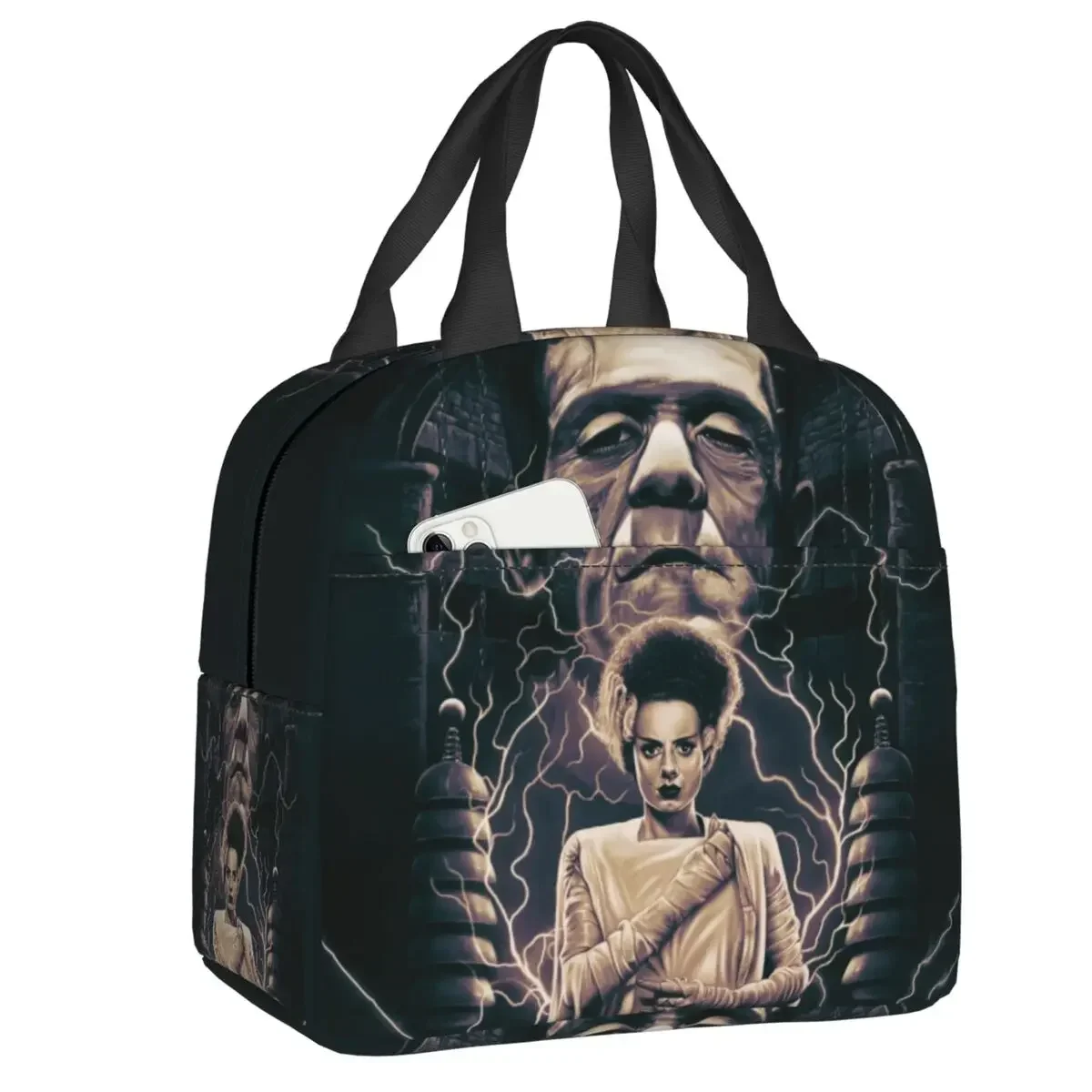 Bride Of Frankenstein Insulated Lunch Tote Bag for Women Horror Movie Portable Cooler Thermal Food Lunch Box Camping Picnic Bags