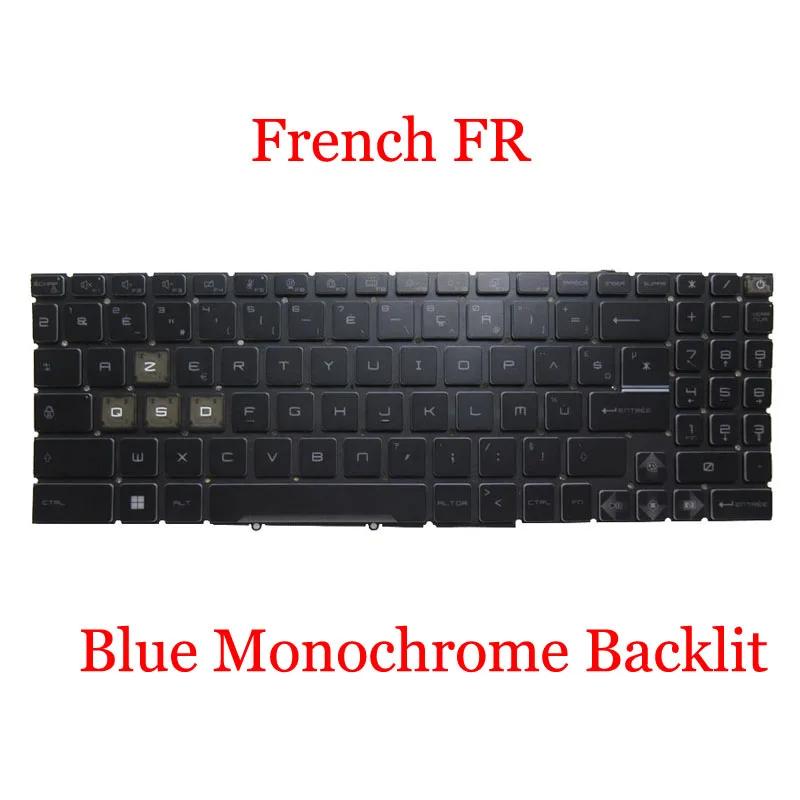 Laptop Blue Monochrome Backlit US UK TR SP KR JP FR BE AR Keyboard For MSI Sword 15 A12UC A12UD A12UE A12UG Black New