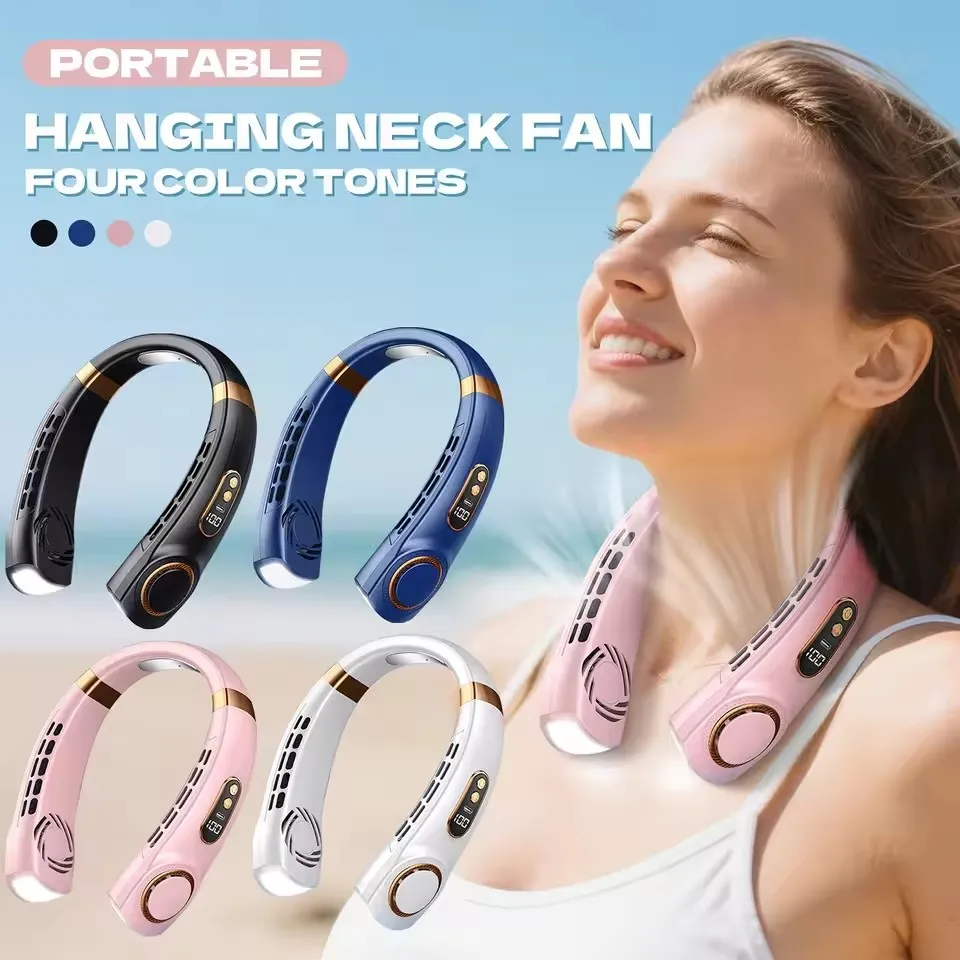Portable Neck Fan,Hands Free Bladeless Fan with LED 4 Cooling Plate,Personal Fan 4000mAh Battery USB Rechargeable