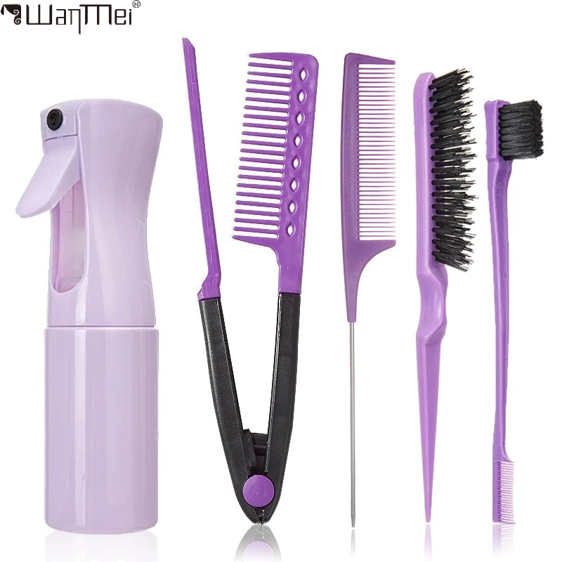 Conjunto de 4/5 Peças: Escova de Cabelo, Borrifador de Cabelo, Prancha de Cabelo Dobrável Tipo V, Escova para Modelar e Controlar Bordas