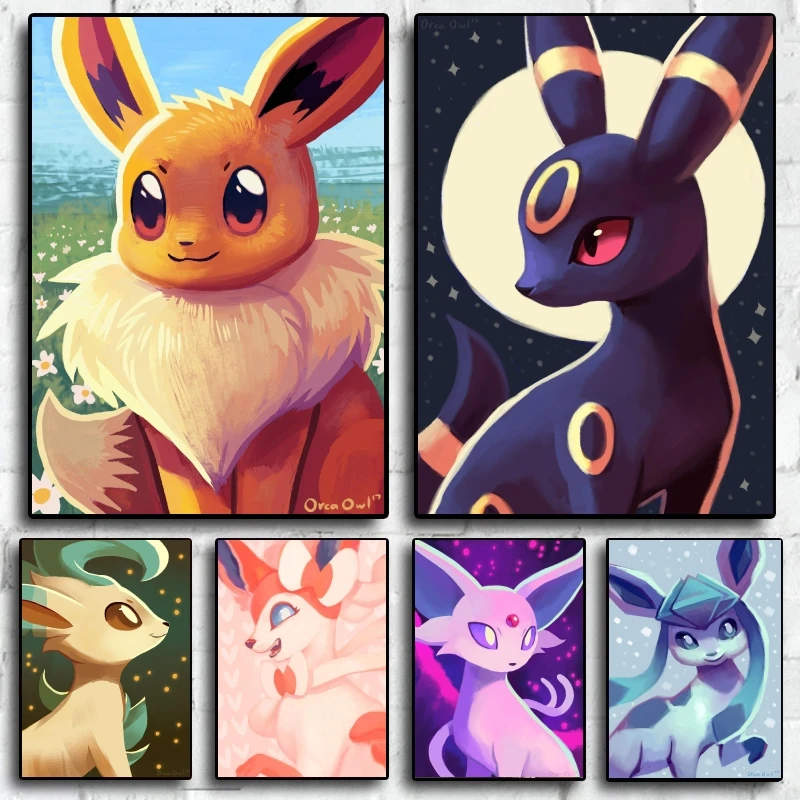 

Posters and Prints Pokemon Eevee High Quality Art Comics Pictures Wall Stickers Cuadros Best Gift Decorative Living Room Gifts