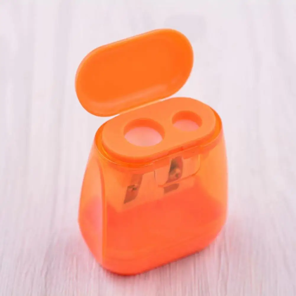 12Pcs Dual Hole Pencil Sharpeners Cute Design Carbon Steel Blades Splash-Proof Lid Container Pencil Sharpeners