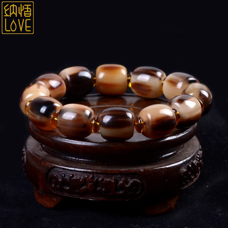 

Nawu Genuine Natural Tibetan Yak Horn Handchain Tibetan Bucket Bead Style Buddha Bead Men's Plate Playing Bracelet Fidelity