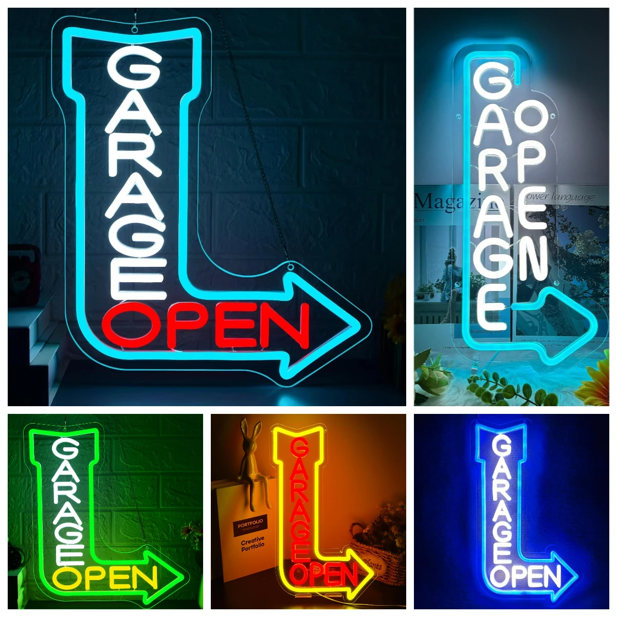 Auto Repair Shop Open - Garage Open Pfeil-Neonschild USB Dimmbare LED-Leuchten