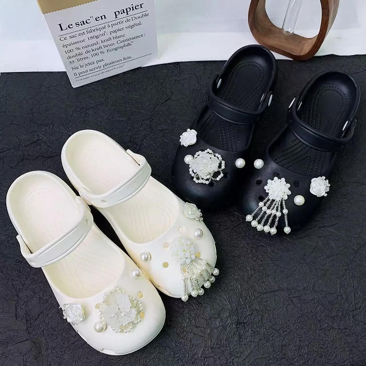 New Style Shoes Compatible with Clogs DIY Accessories White Rose Flower Set Mary Jane Shoes Ballet Clogs Accessories