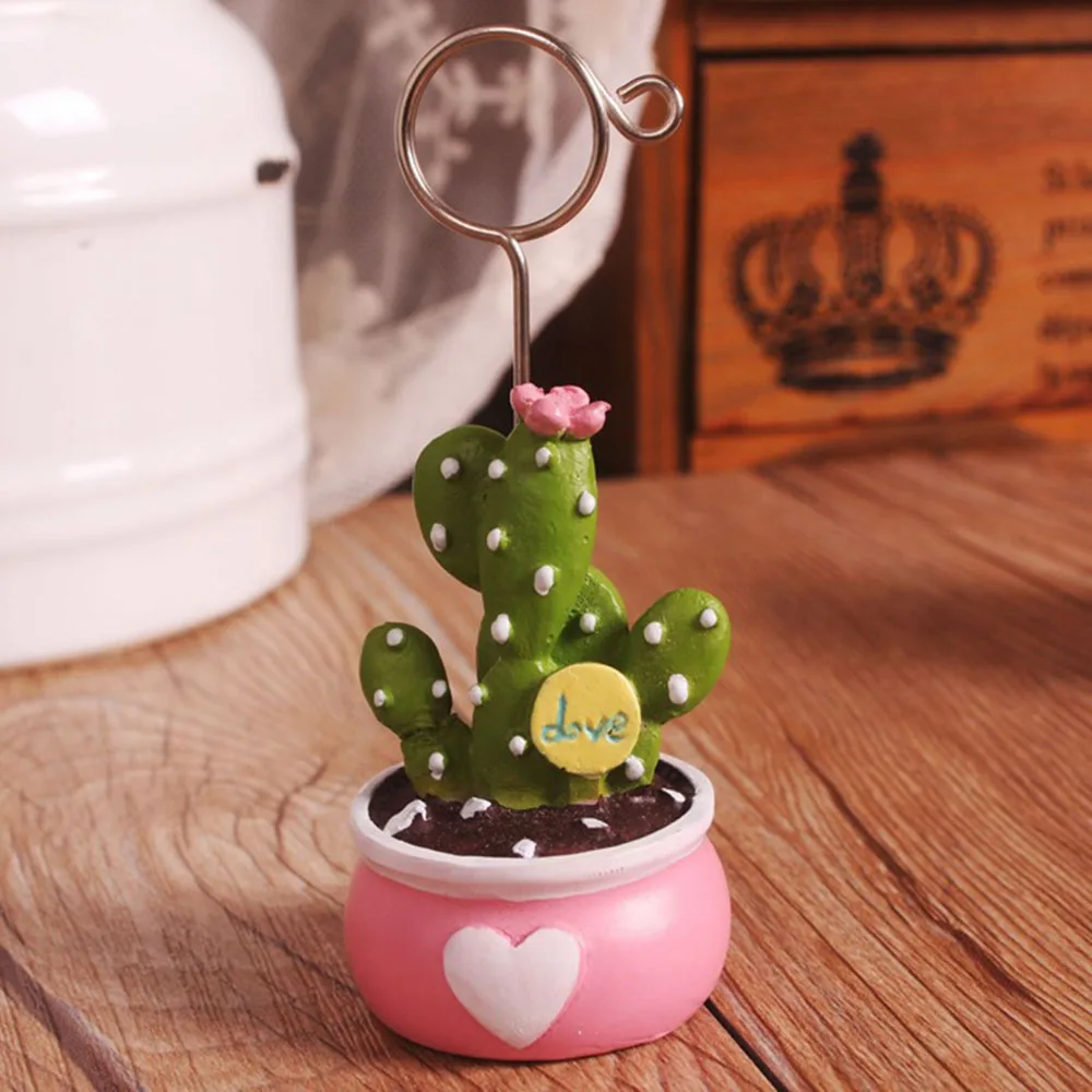 Creative Succulent Note Clip Mini Bonsai Simulation Cactus Desktop Ornaments Desk Message Clip Business Card Holder Decoration