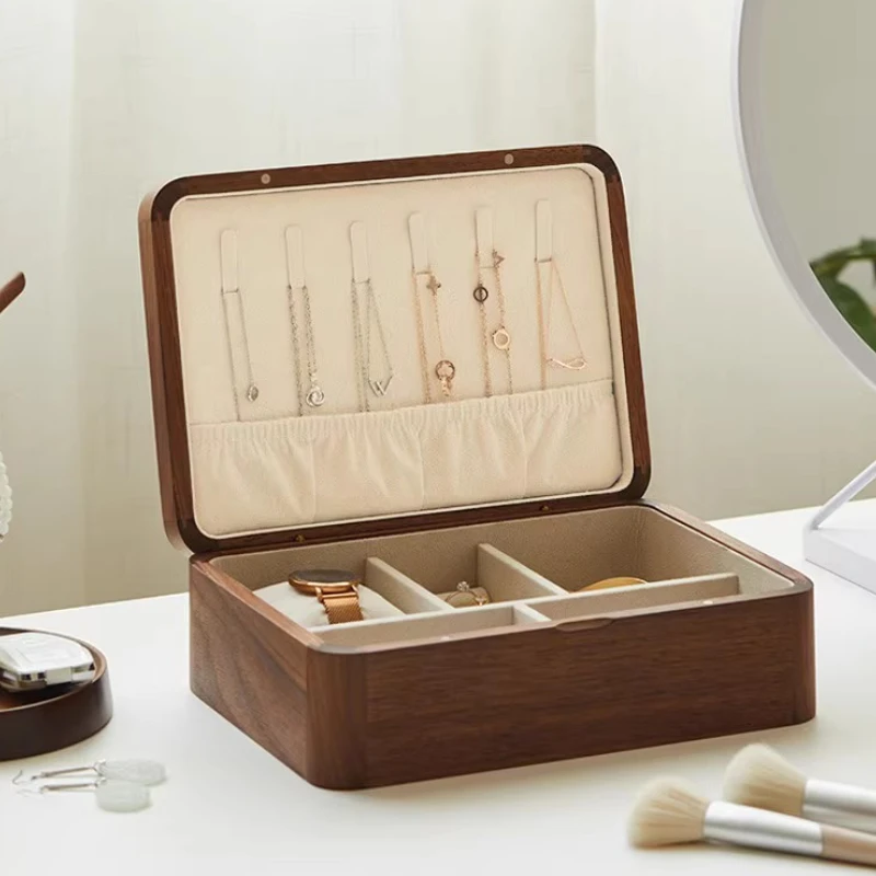 صندوق تخزين المجوهرات الخشبية المحمولة القلائد القرط الحاويات المرأة خواتم سوار صندوق تخزين السفر حلية #2