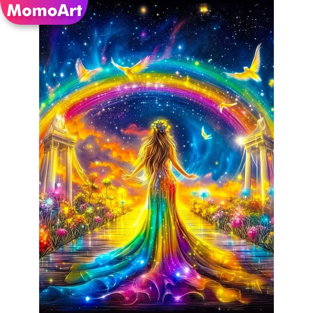 Momoart Diamant-Mosaik Frauenporträt Neue Kollektion Acryl-Bastelbedarf Diamantmalerei Regenbogen Farbenfrohes DIY Einzigartiges Geschenk