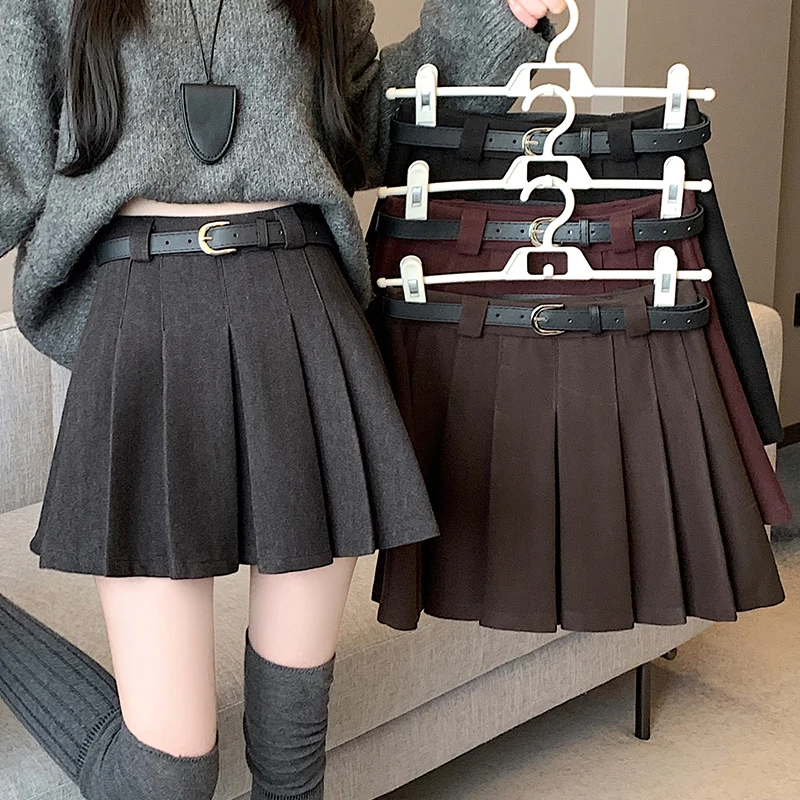 

Warm Pleated Short Skirt for Women Autumn and Winter 2024 High Waist Woolen Fabric Short Skirts for Women