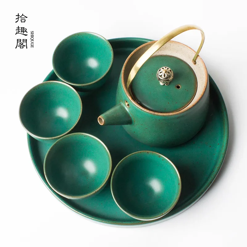 Complete Of Ceramic Cup, Teapot, Tray Rough Pottery Handmade Gift Box Set, Kung Fu Tea Set