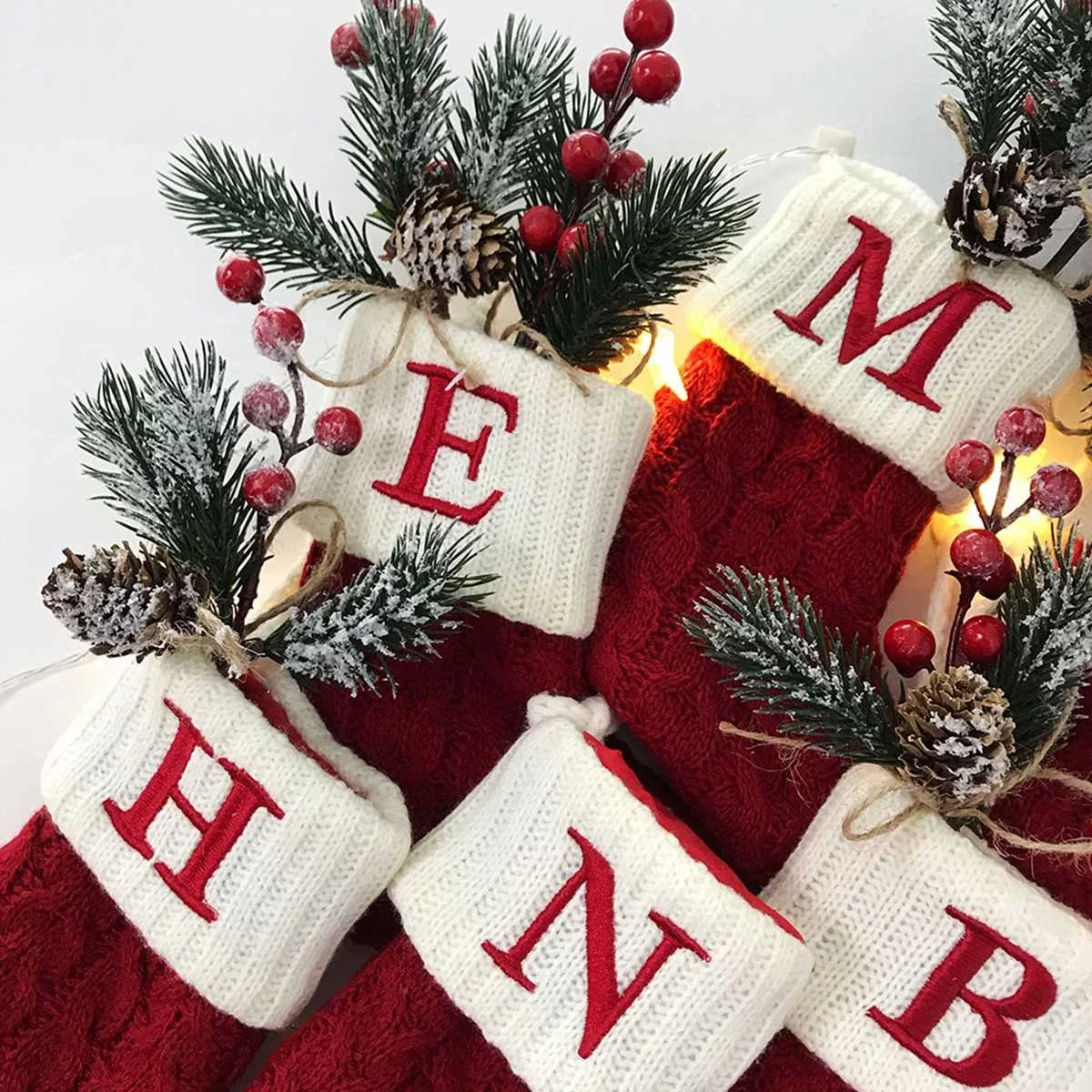 Noel çorap örgü kar tanesi mektup Stocking noel dekorasyon ev için 2024 noel ağacı süs hediye Natal Natal 2024