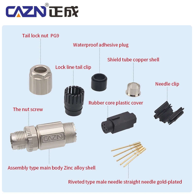 Factory Direct M12 Metal Crimp Sensor Connector Male&female 2 Pin PG7/PG9 Straight Assembled Plug