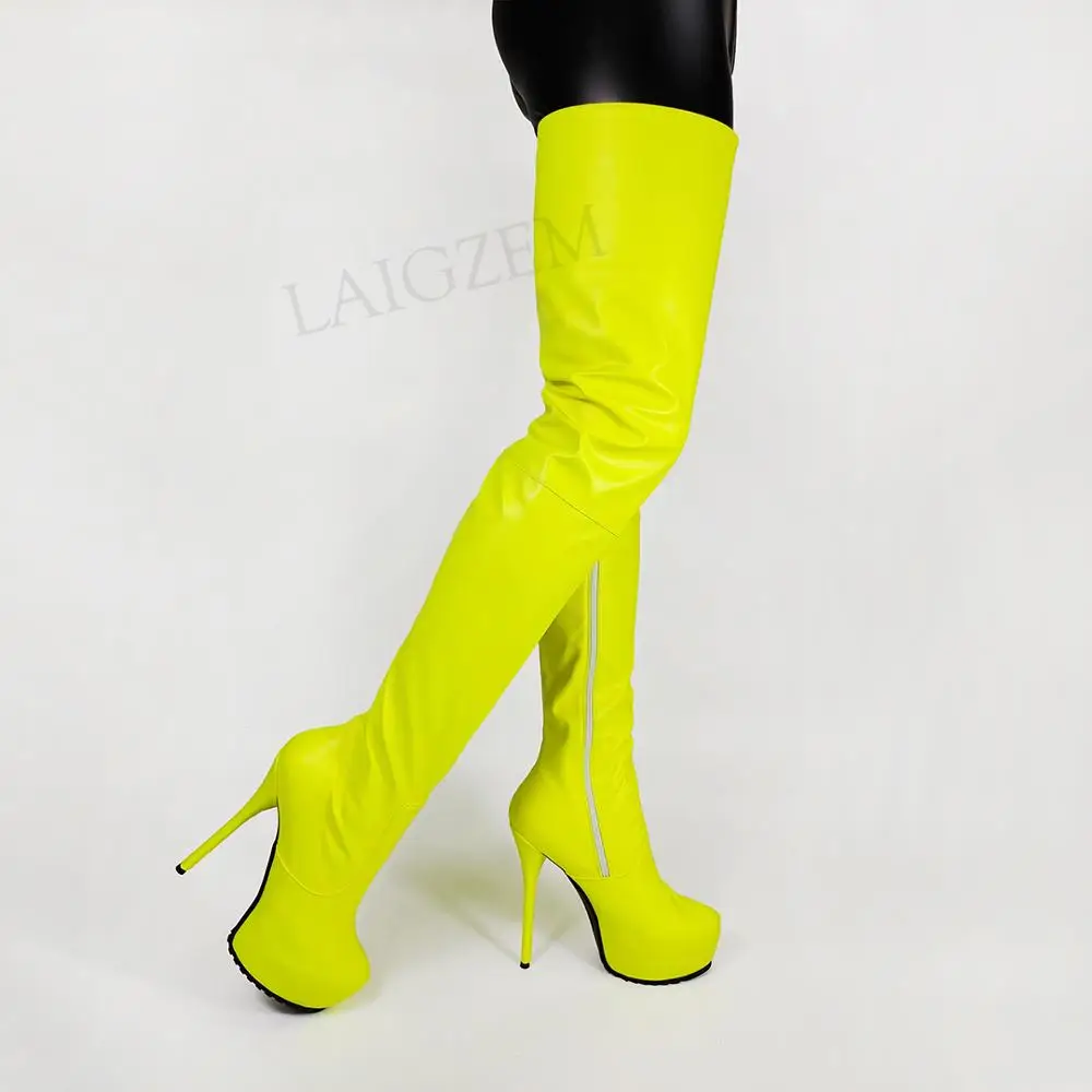 

ZHIMA Women Crotch Boots Zip Up Platform Boots Faux Leather Shoes Woman Thigh High Unisex Crossdress Large Size 41 44 48 50 52