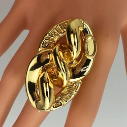 Yuminglai High Quality Ladies Party Ring 18K-Real-Gold-Plated Ring For Women Free Delivery Big Exaggeration Ring Gift FHK16719