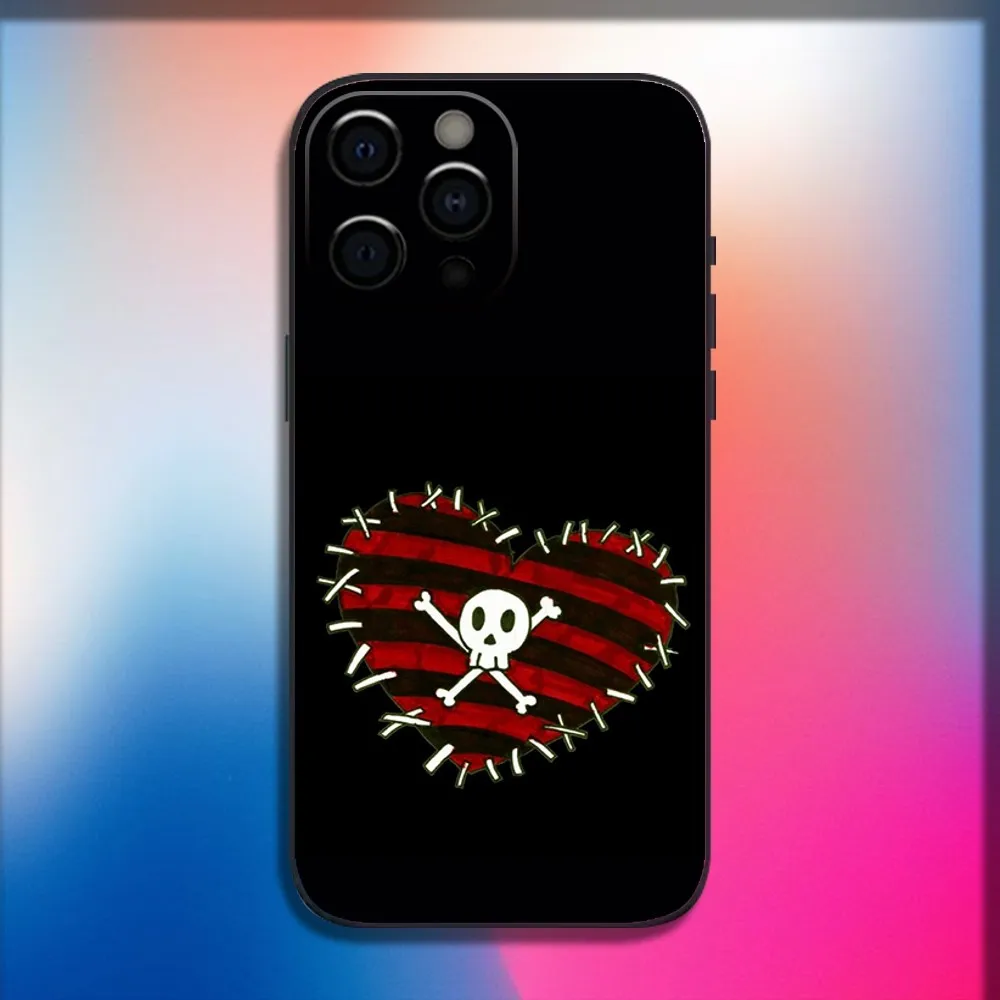 Love Black and Cute Emo Phone Case For iPhone 16,15,14,13,12,11,Pro,X,XS,Max,XR,Plus,Mini Soft Black Cover