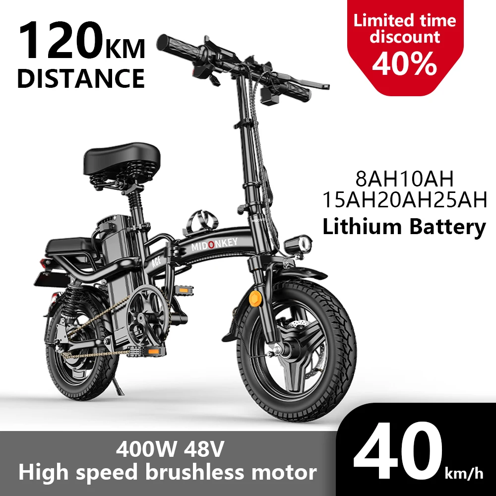 Mini Electric Bike 48V 400W MIDONKEY ACE Folding E-Bike Power Assisted Ebike For Adults Tax Free 14 Inch Electric Bicycle