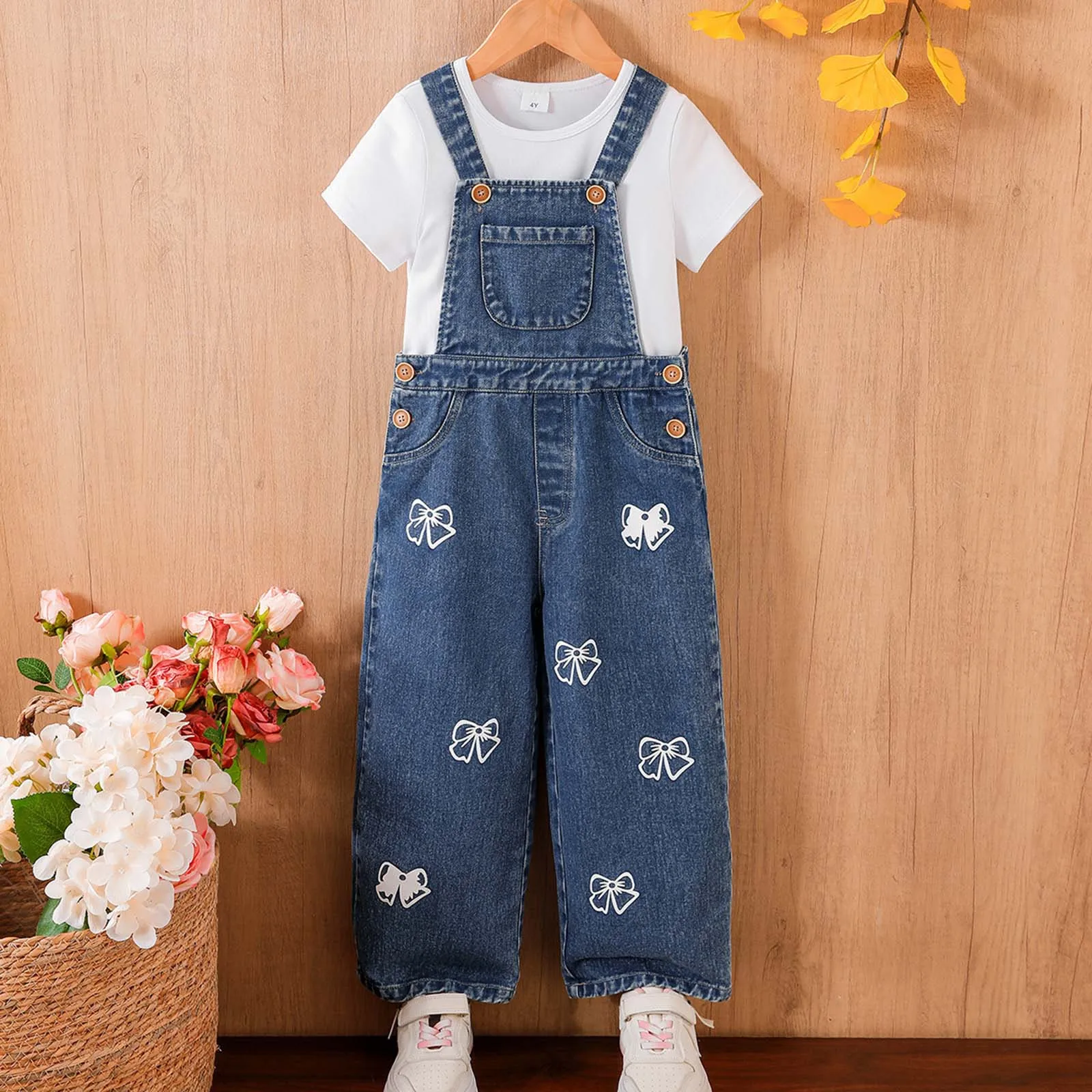 

Baby Christmas Headband Girls Set Fashionable Solid Color Short Sleeved Top Bow Print Overalls CasuaTwo Piece Long Sleeve Shirt