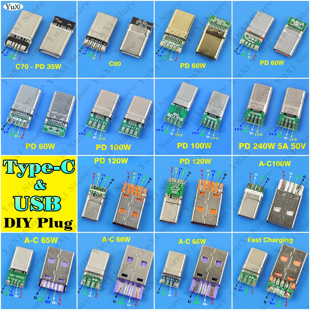Набор-из-6-штук-быстрозарядные-разъемы-type-c-usb-штекер-для-пайки-4-контактные-и-5-контактные-для-печатных-плат-usb-type-a-штекер-diy-otg-для-передачи-данных-и-зарядки-pd-60w-240w