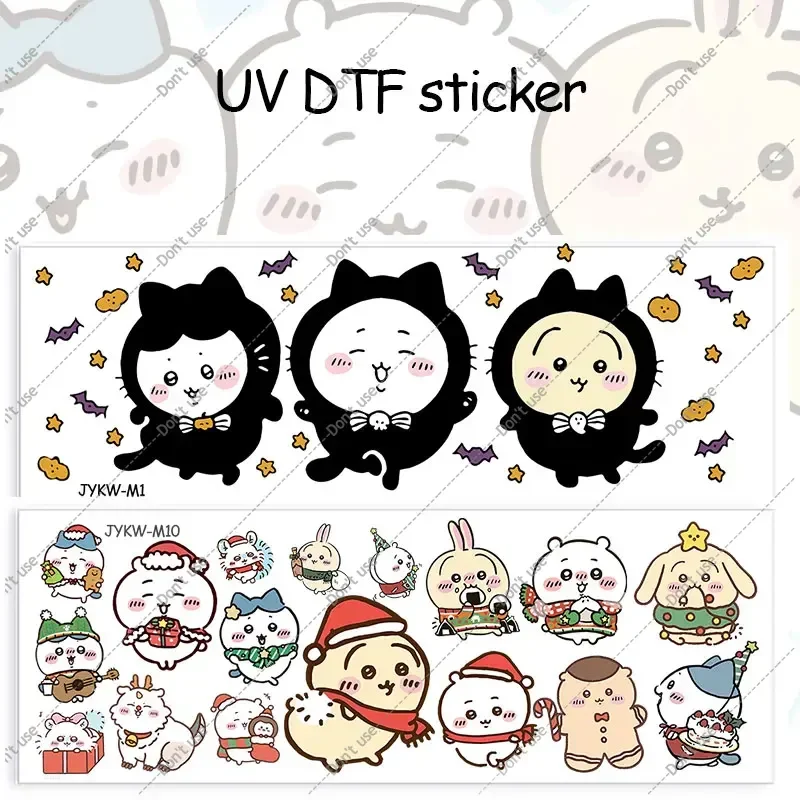 DTF Stickers UV for Chiikawa's Cartoon DIY Waterproof Stickers Christmas Series Transfer Transparent Crystal Hachiware Usagi