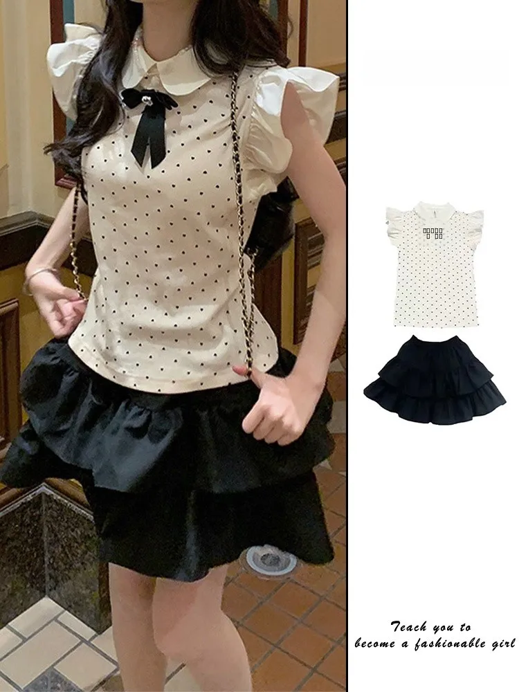 Zomer 2025, damesfaion-set, poppenkraag, Sve-cake-rok, zoete zus-outfit, College Point Small Fly Sve