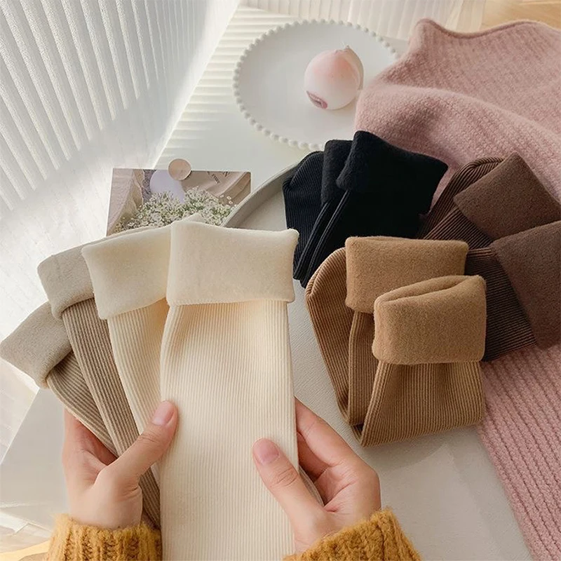 2/5 أزواج النساء الصلبة سنوفيلد الجوارب مريحة الدافئة سميكة منتصف جوارب أنبوبية موضة شريط العجل الجوارب بسيطة الإناث المنزل الجوارب #5